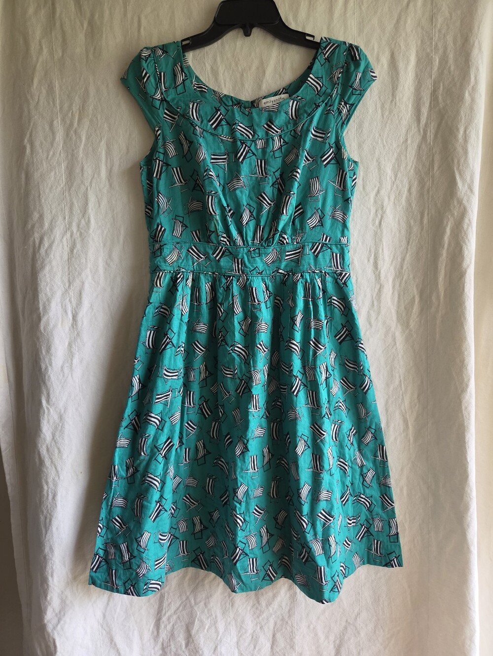 Emily and Fin 1950s Retro Dress Lounge Chair Print Womens L Green Knee Length
